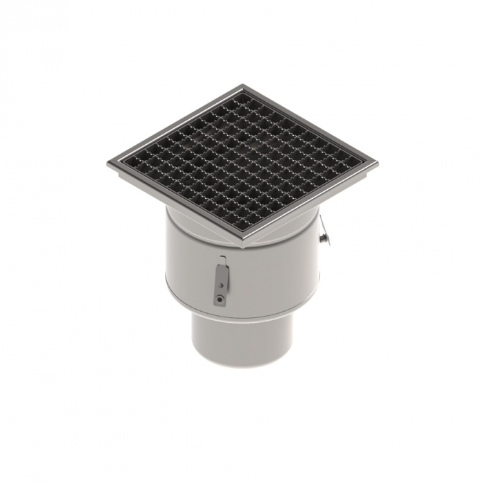 Sifon canalizare din INOX STAINLESS 300x300 cu gratar tip grila antialunecare iesire verticala DN150 300x300x344 - Vodaland gama Drain [1]