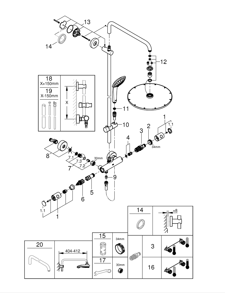 Sistem de dus Grohe Euphoria 310, aparent, termostat, 310 mm, anti-oparire, 3 functii, pivotant, furtun 1.75 m, anti-calcar, antracit mat [3]
