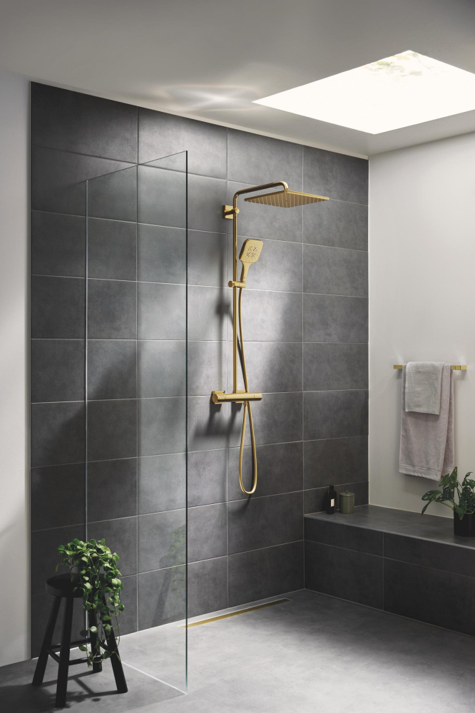 Sistem de dus Grohe Rainshower 310 Cube shower syst. 9, 5, aparent, termostat, ajustabil, furtun de dus, para de dus, cartus ceramic, auriu lucios [7]