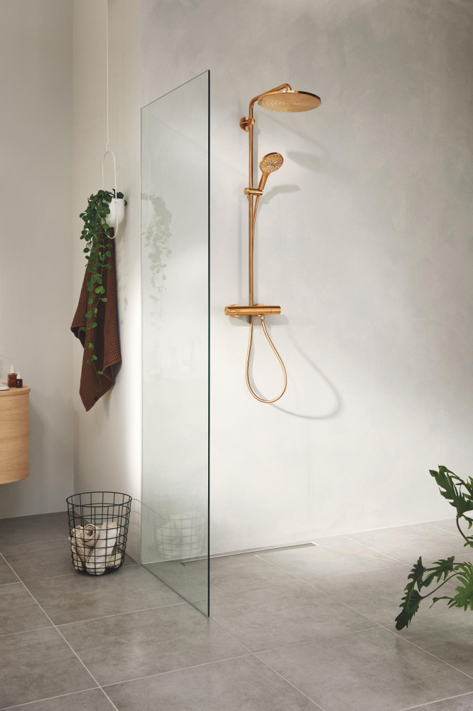 Sistem de dus Grohe Rainshower 310 9, 5 l, aparent, termostat, ajustabil, furtun de dus, para de dus, cartus ceramic, cupru mat [3]