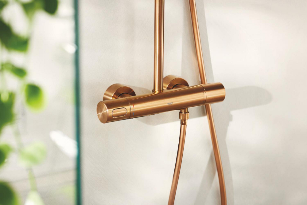 Sistem de dus Grohe Rainshower 310 9, 5 l, aparent, termostat, ajustabil, furtun de dus, para de dus, cartus ceramic, cupru mat [4]