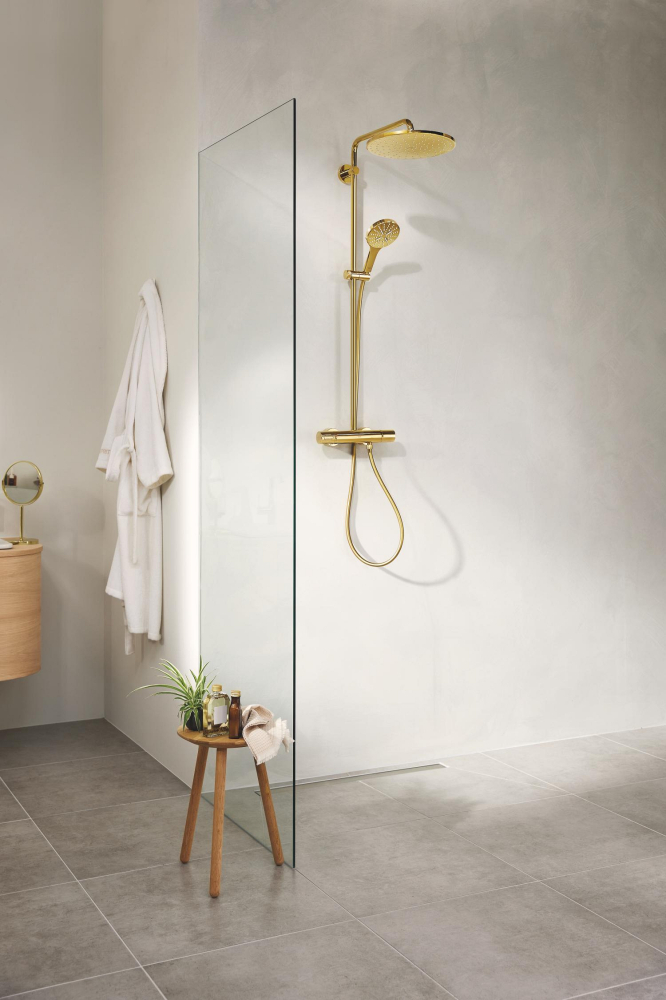Sistem de dus Grohe Rainshower 310 9, 5 l, aparent, termostat, ajustabil, furtun de dus, para de dus, cartus ceramic, auriu lucios [8]
