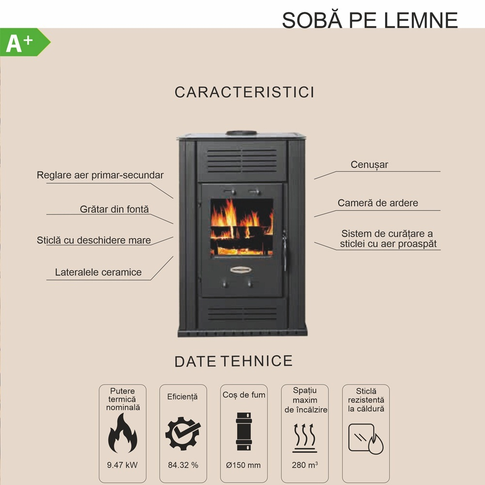 Soba pe lemn Termax Ambra cu panouri laterale rosii 9,47 kW [3]