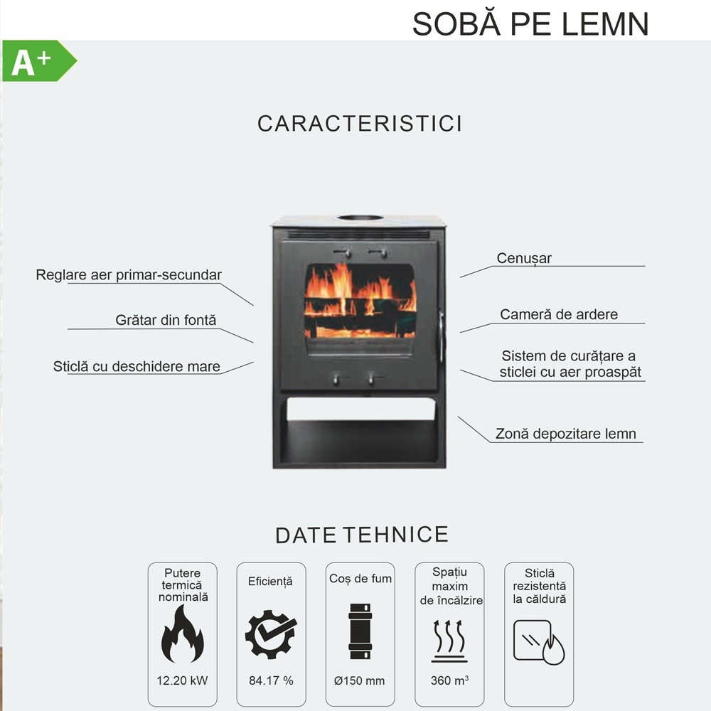 Soba pe lemn Termax Atria neagra cu spatiu depozitare 12,2 kW [5]