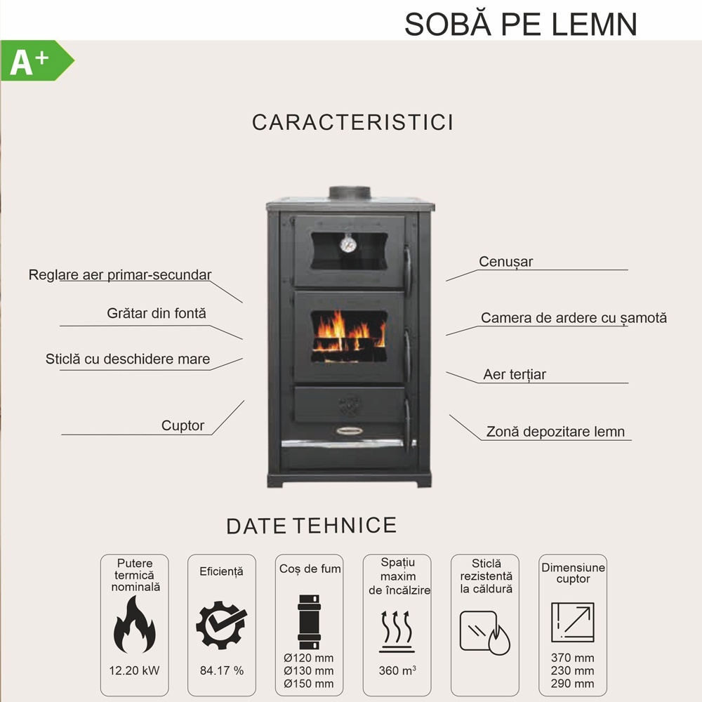 Soba lemne Termax Bucovina bordo 12,2 kW cu cuptor de copt [5]