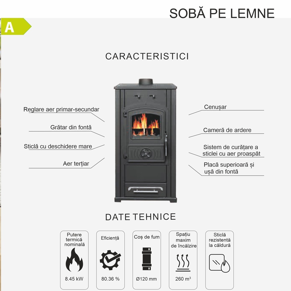 Soba din fonta pe lemne Termax Bunica bordo 8,45 kW [5]
