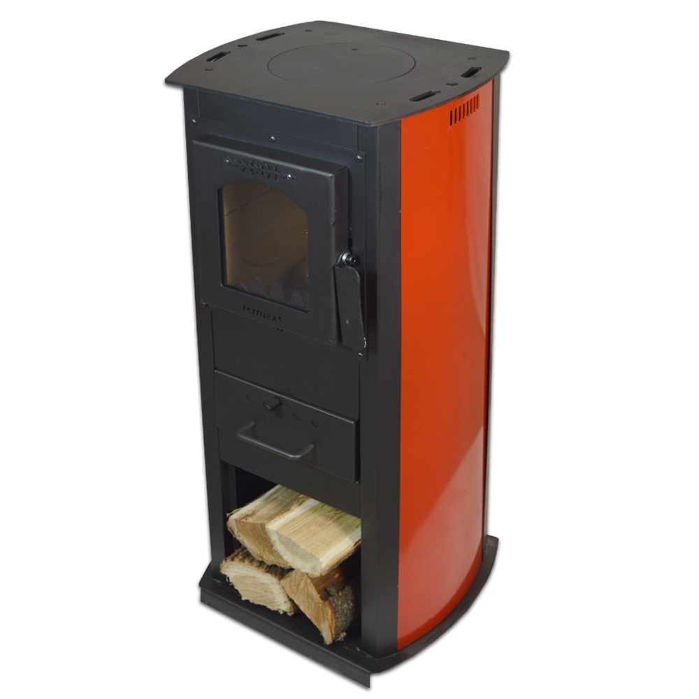 Soba pe lemne Termax Corex rosie 6,11 kW cu geam frontal larg [4]
