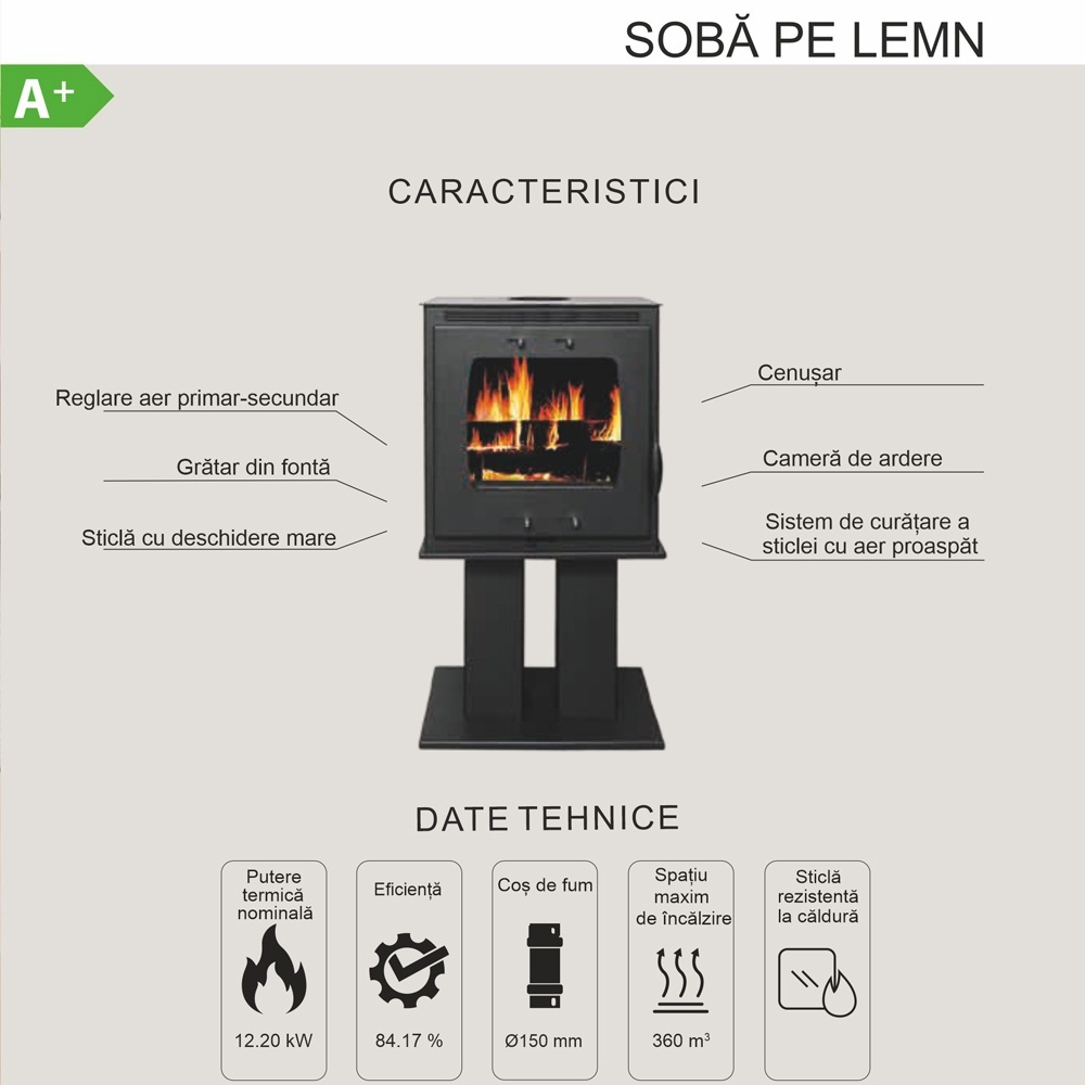 Soba lemne pe picior Termax Luxora antracit 12,2 kW [7]
