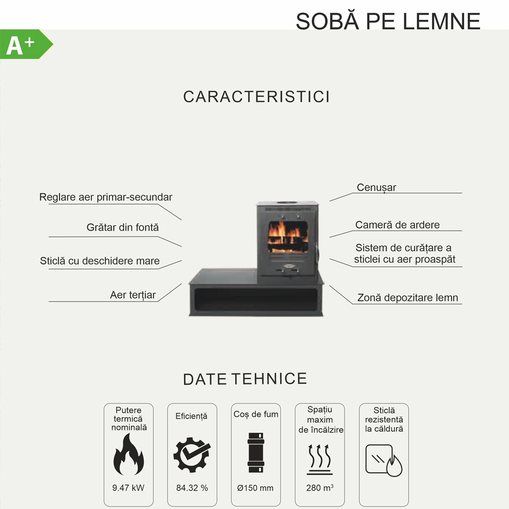 Soba lemne Termax Mina neagra cu spatiu pentru lemne 9,47 kW [7]