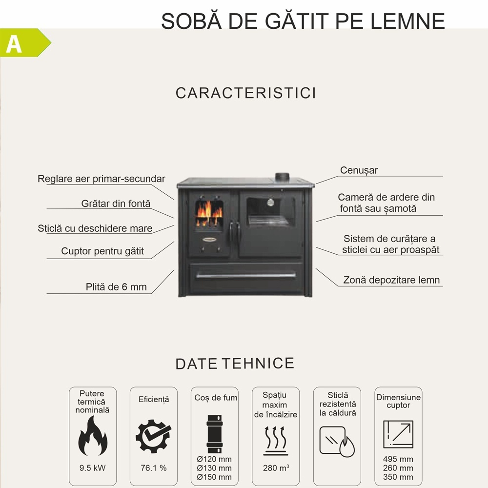 Soba bucatarie pe lemne Termax Rustik bej focar din fonta 9,5 kW [7]