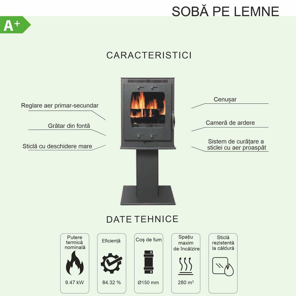 Soba lemne pe picior metalic Termax Vesta antracit 9,47 kW [7]