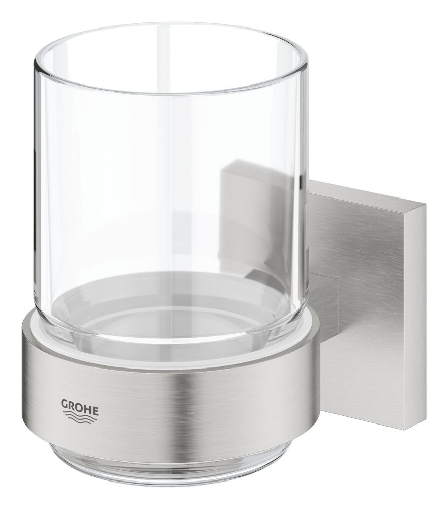 Suport pahar Grohe Start Cube, montare pe perete, cu pahar 41184000, fixare ascunsa, crom mat [2]