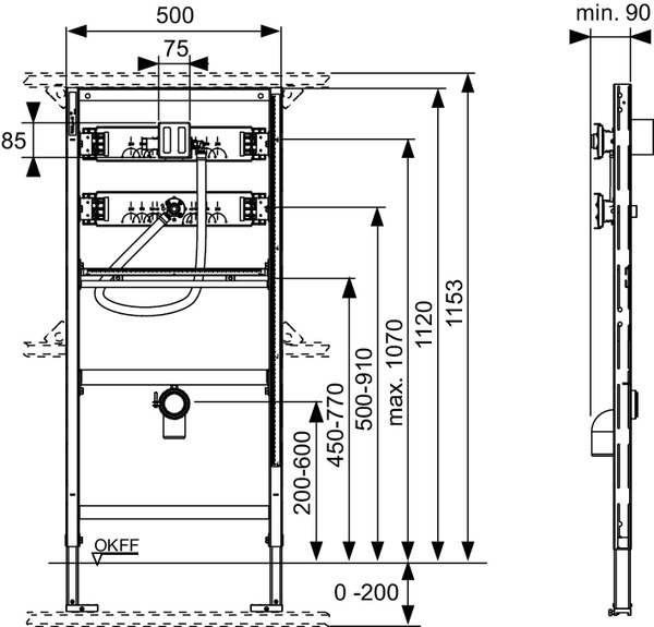 Modul urinal TECEprofil cu supapa de spalare TECE U 1,H 1120 mm [2]