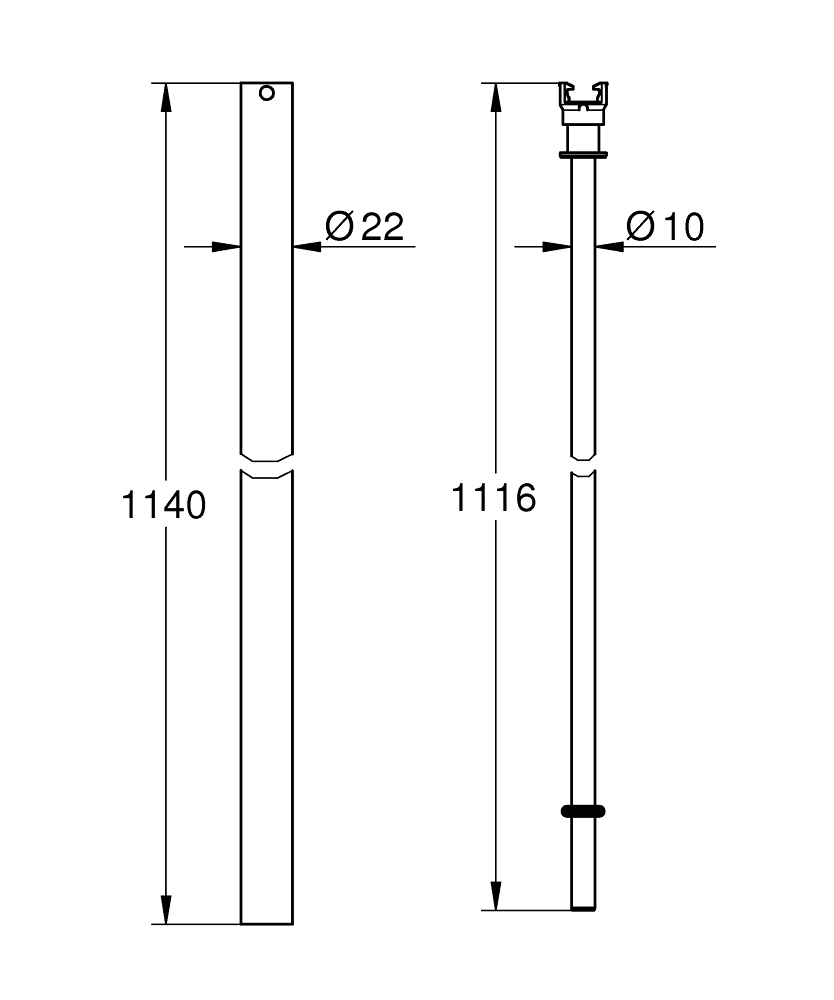 Teava sistem dus Grohe Retrofit bara dus 1140 mm, potrivit pentru Rainshower, Euphoria si Tempesta, crom [2]