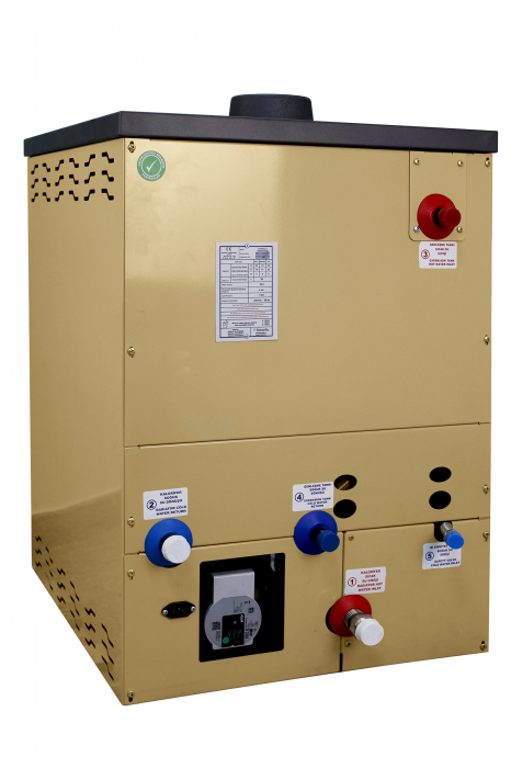 Termosemineu pe lemn, carbune si bricheti, Fornello, model Toros 29 kW, crem, plita de gatit, pompa de circulatie si manometru [8]