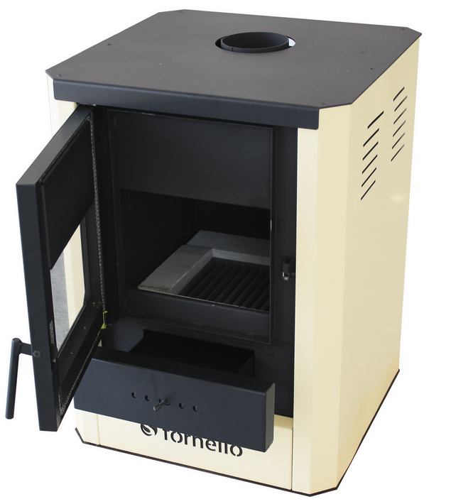 Termosemineu pe lemn, brichete si carbune Fornello model Rimini 18 kW, crem, gratar ardere din fonta [2]