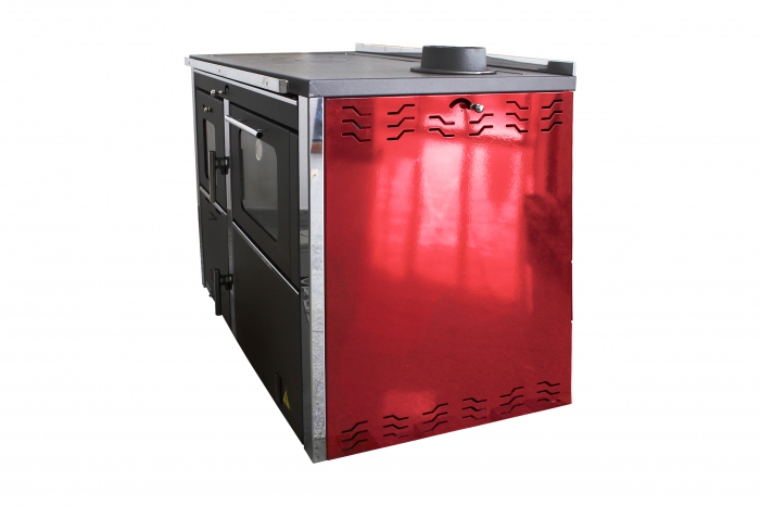 Termosemineu pe lemn, carbune si bricheti, Fornello, model Star Red 34 kW, rosu, plita de gatit, pompa de circulatie si manometru [8]