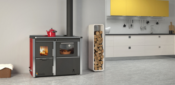 Termosemineu pe lemn, carbune si bricheti, Fornello, model Star Red 34 kW, rosu, plita de gatit, pompa de circulatie si manometru [10]
