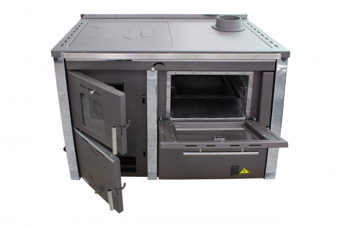 Termosemineu pe lemn, carbune si bricheti, Fornello, model Star Red 34 kW, rosu, plita de gatit, pompa de circulatie si manometru [4]