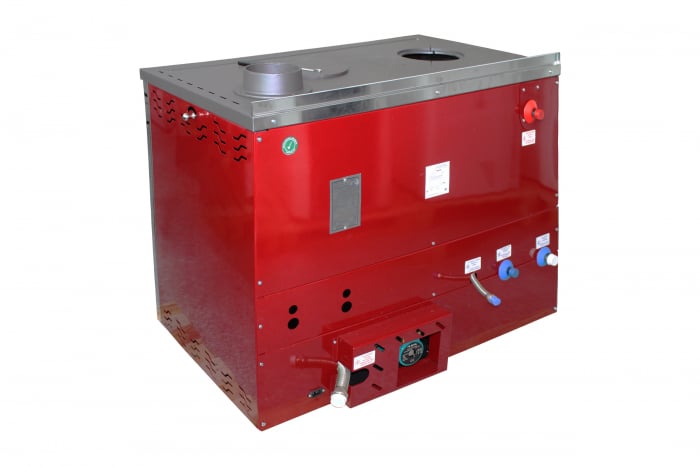 Termosemineu pe lemn, carbune si bricheti, Fornello, model Star Red 34 kW, rosu, plita de gatit, pompa de circulatie si manometru [9]