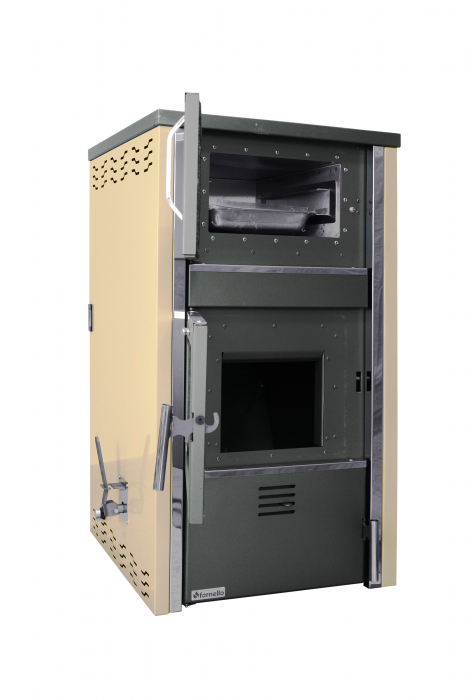Termosemineu pe lemn, carbune si bricheti, Fornello, model Avanos 32 kW, crem, plita de gatit, pompa de circulatie si manometru [3]