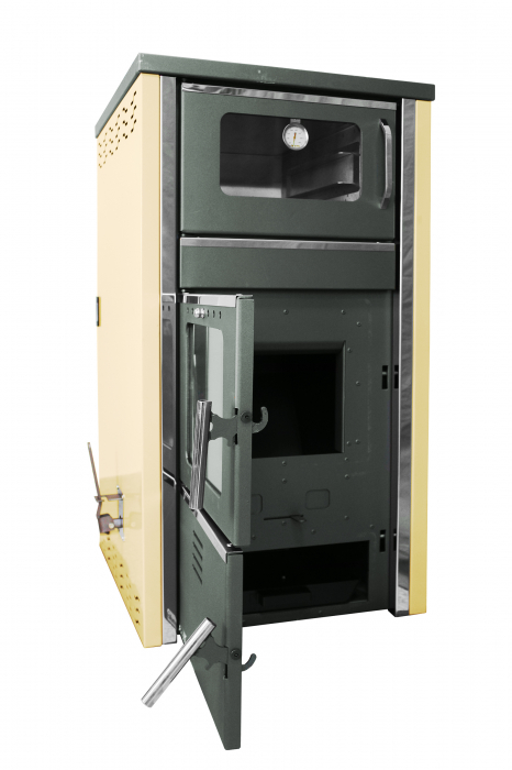 Termosemineu pe lemn, carbune si bricheti, Fornello, model Avanos 32 kW, crem, plita de gatit, pompa de circulatie si manometru [5]