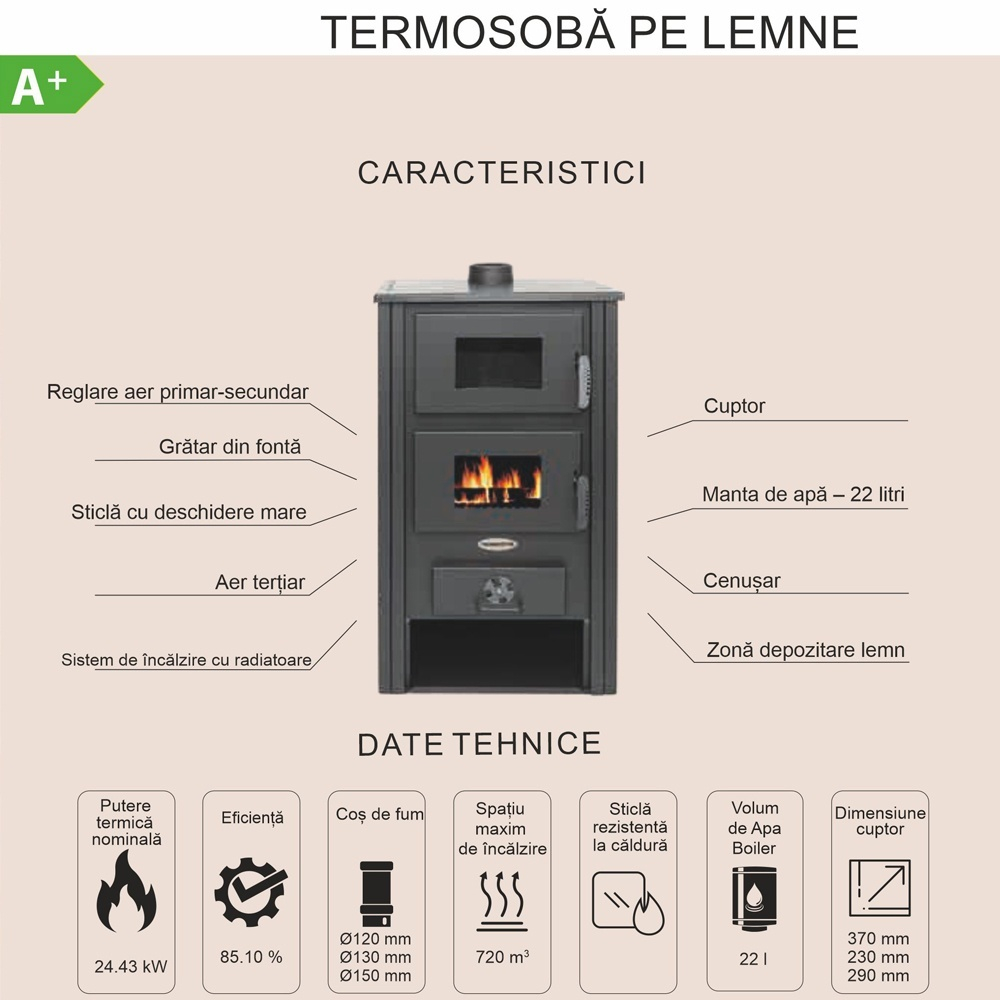 Termosoba de podea Termax Zorile 24,43 kW bordo pe lemn cu cuptor [5]