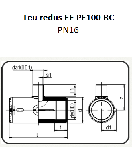 Teu redus 90 grade injectat electrofuziune PE100-RC, DN 110-63 mm, SDR 11-17, Agru [2]