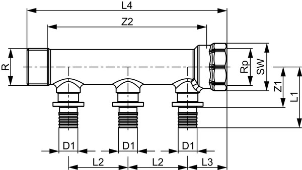 Distribuitor TECEflex bronz, 3 cai x 16mm x 3/4", aerisitor si dop incluse [3]