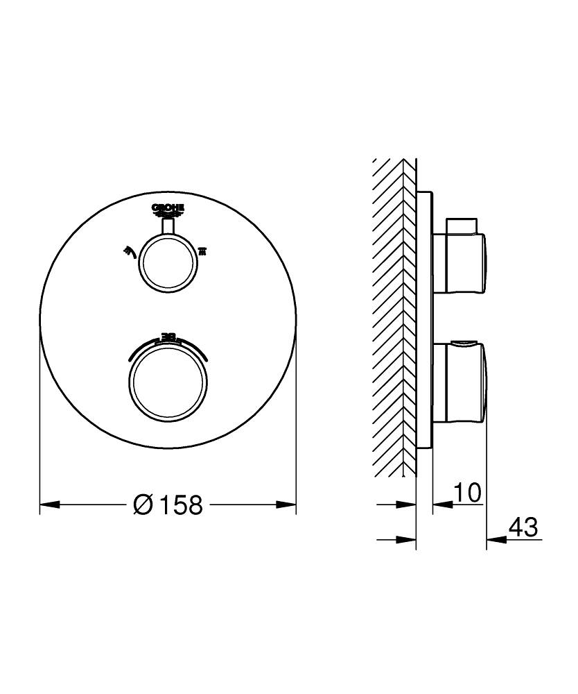 Unitate control Grohe Grohtherm termostat shower pentru 2 iesiri cu oprire integrata si ventil diverter, rotunda, incastrata, termostat, diverter, cartus ceramic, negru [6]