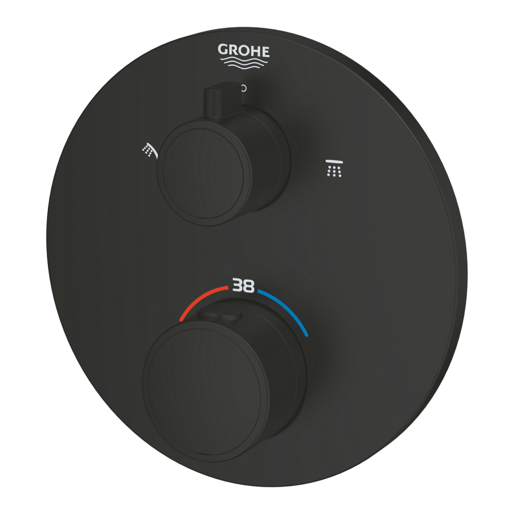 Unitate control Grohe Grohtherm termostat shower pentru 2 iesiri cu oprire integrata si ventil diverter, rotunda, incastrata, termostat, diverter, cartus ceramic, negru [4]
