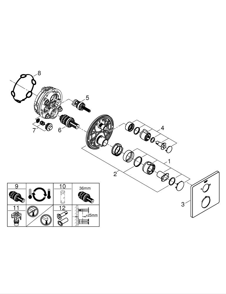 Unitate control Grohe Grohtherm termostat, incastrata, 2 iesiri, patrata, cartus ceramic, necesita corp instalare, crom [2]