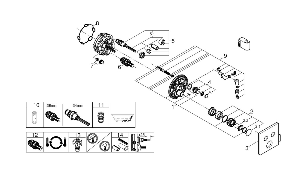 Unitate control Grohe Grohtherm SmartControl montare pe perete, patrata, termostat, cartus ceramic, 2 functii, cu suport para, crom [2]
