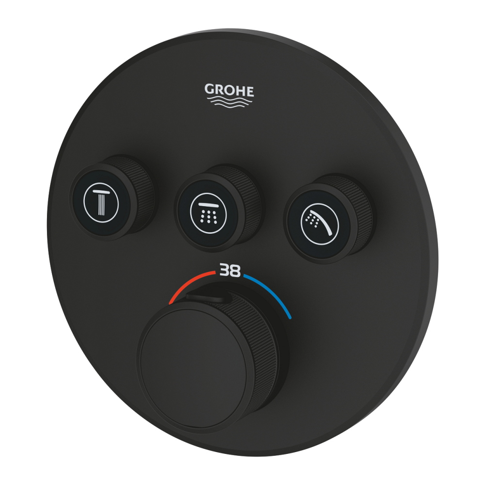 Unitate control Grohe Grohtherm SmartControl incastrata, rotunda, 3 iesiri, tripla comanda, cartus ceramic, termostat, diverter, limitator temperatura, necesita corp instalare, negru [4]