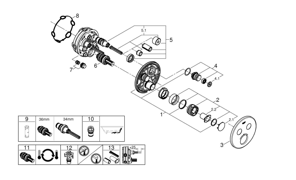 Unitate control Grohe Grohtherm SmartControl 2 iesiri, termostat, apasare si rotire, masca metalica, filtru impuritati, necesita corp instalare, antracit mat [2]