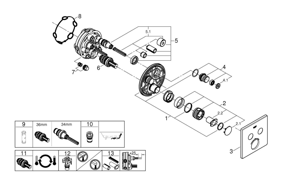 Unitate control Grohe Grohtherm SmartControl 2 iesiri, termostat, apasare si rotire, masca metalica, filtru impuritati, necesita crop instalare, antracit mat [2]