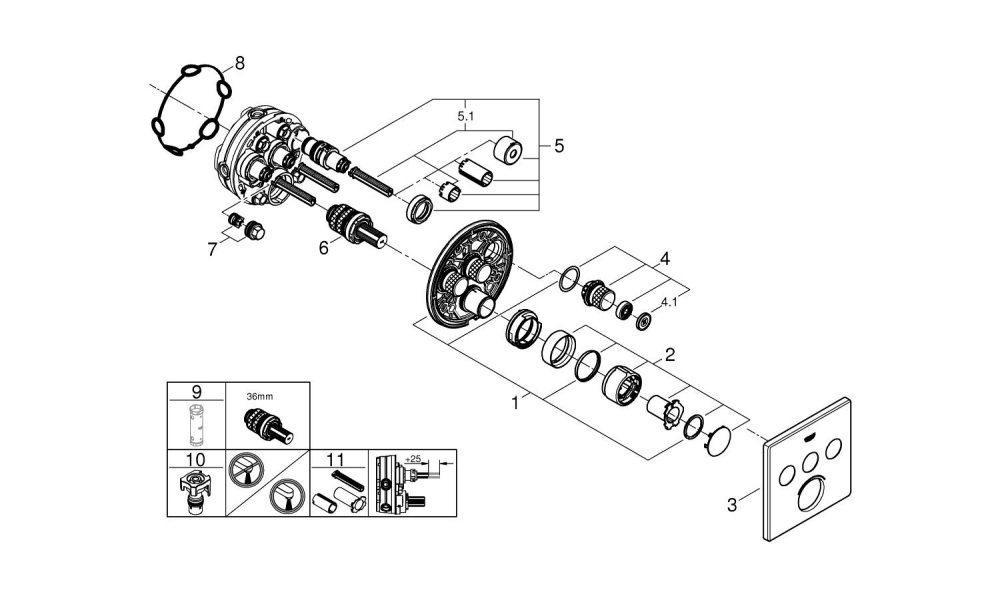 Unitate control Grohe SmartControl 3 iesiri, apasare si rotire, masca metalica, filtru impuritati, necesita corp instalare, crom [2]