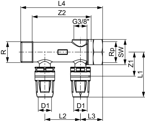 Distribuitor TECElogo-Push din PPSU/alama standard 2 cai x Ø 16mm x 3/4" [2]