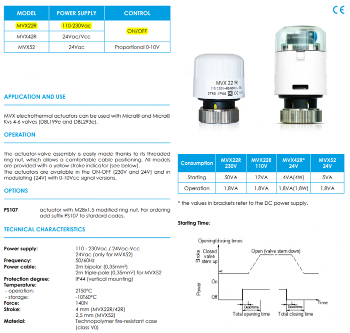 Vana cu 2 cai cu by-pass VSX 21 P si servomotor ON/OFF MVX 22, seria MICRA, producator CONTROLLI [4]