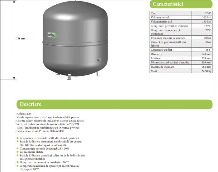 Vas expansiune vertical din otel cu diafragma, gri, incalzire, PN 10/3 bar, Reflex S 200 - 200 litri [2]