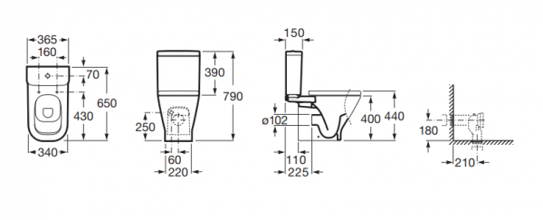 Vas WC din portelan, evacuare orizontala, 365 x 650 x 790 mm., Roca The Gap [3]