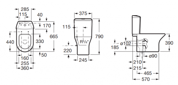 Vas WC din portelan, evacuare dubla, 375 x 665 x 790 mm., Roca Nexo [2]