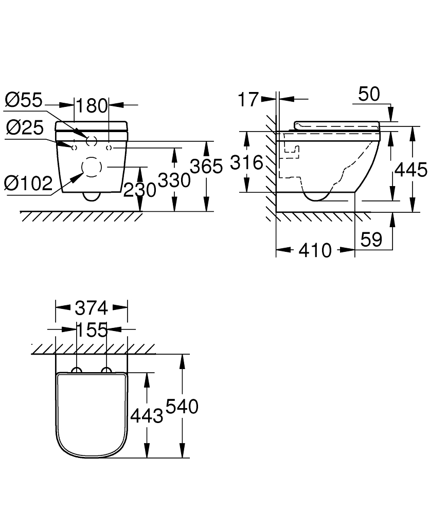 Vas WC Grohe Euro Ceramic set soft close, suspendat, rimless, capac WC, fixare ascunsa, set fixare, alb [2]