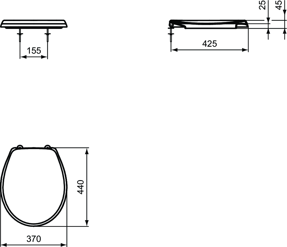 Capac pentru vas WC cu balamale metalice 440 x 370 mm Ideal Standard gama Eurovit [2]