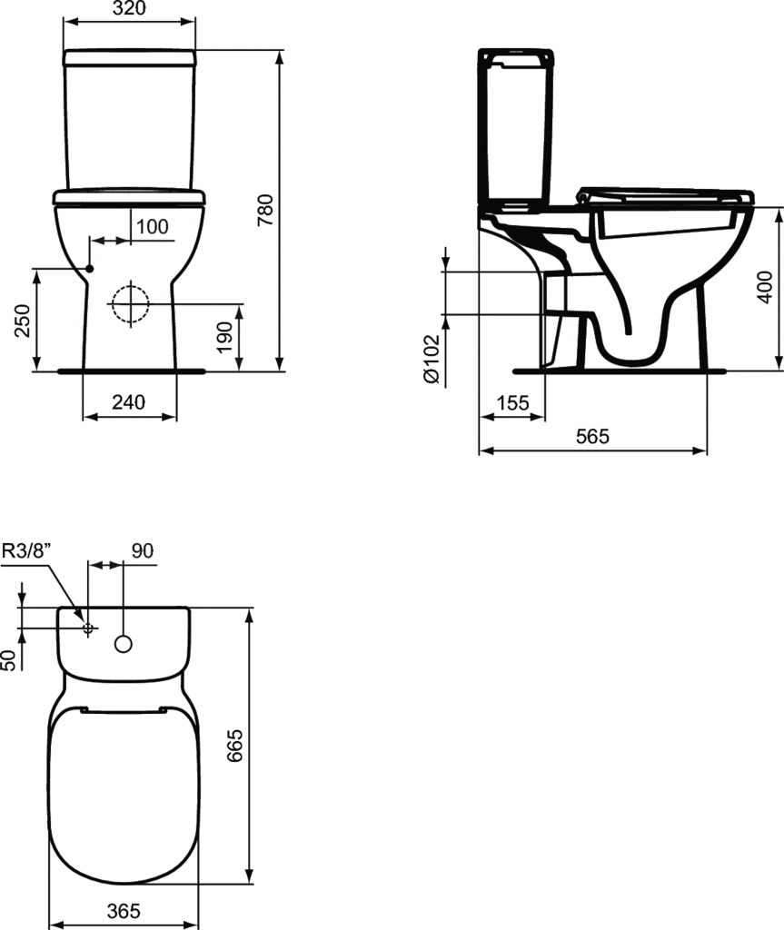Vas WC stativ monobloc 365 x 665 x 440 mm Ideal Standard gama Tempo [2]