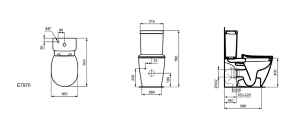 Rezervor pentru vas WC buton cu dubla comanda 6/3 litri Ideal Standard gama Connect Cube [2]