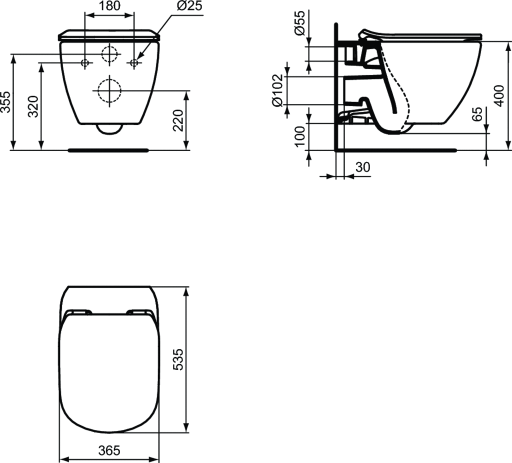 Vas WC suspendat cu fixare complet ascunsa 365 x 535 x 335 mm Ideal Standard gama Tesi [2]