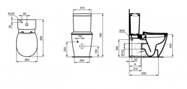 Vas WC stativ monobloc pentru combinare 365 x 665 mm Ideal Standard gama Connect [2]