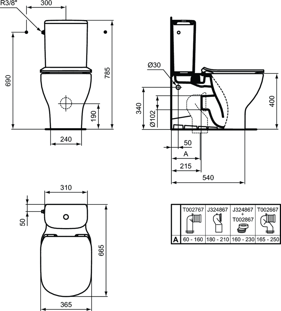 Vas WC stativ 365 x 665 x 400 mm Ideal Standard gama Tesi [2]