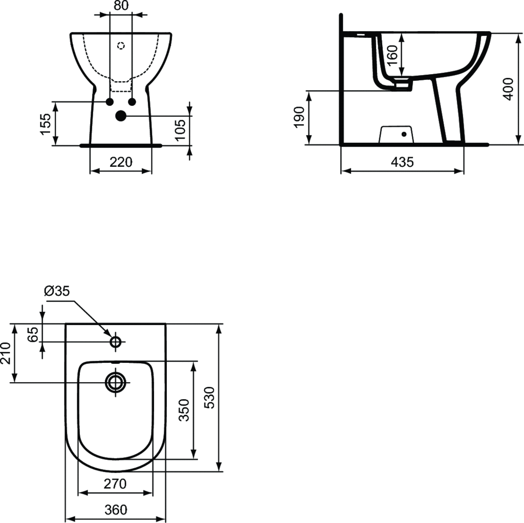 Bideu stativ lipit de perete 360 x 530 x 400 mm Ideal Standard gama Tempo [3]